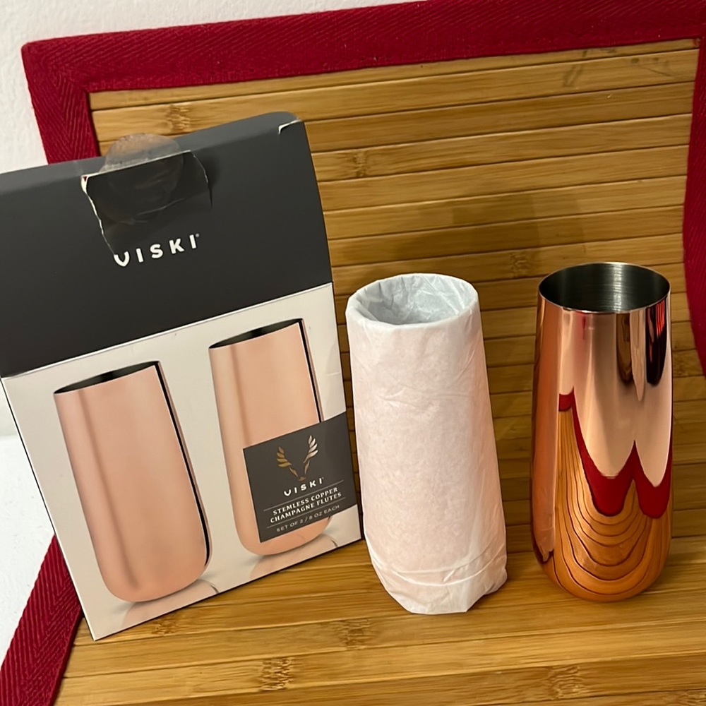 Viski stemless copper champagne flutes set of 2  8ozea NWB